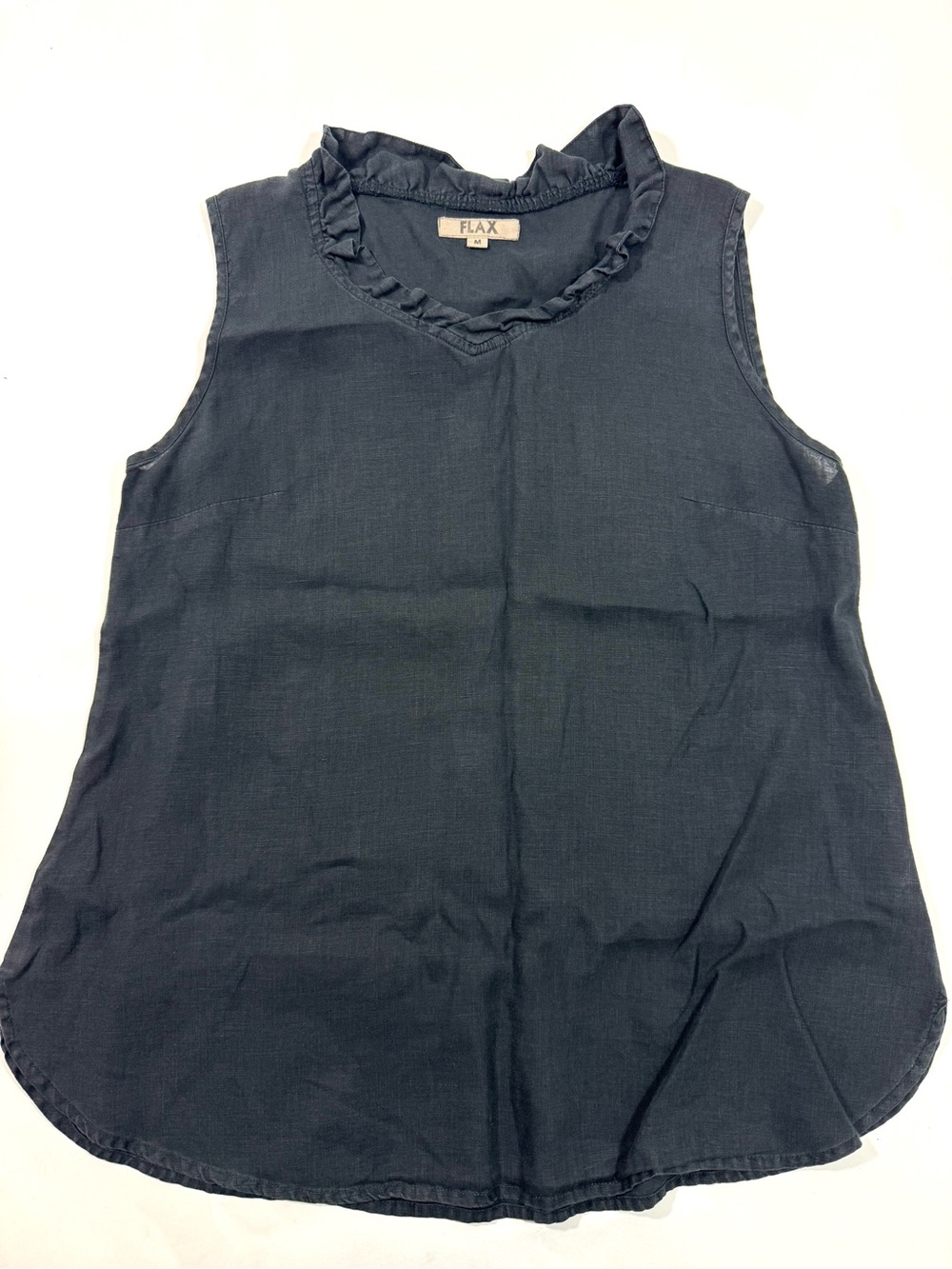 Flax Linen Ruffle Neck Sleeveless Top